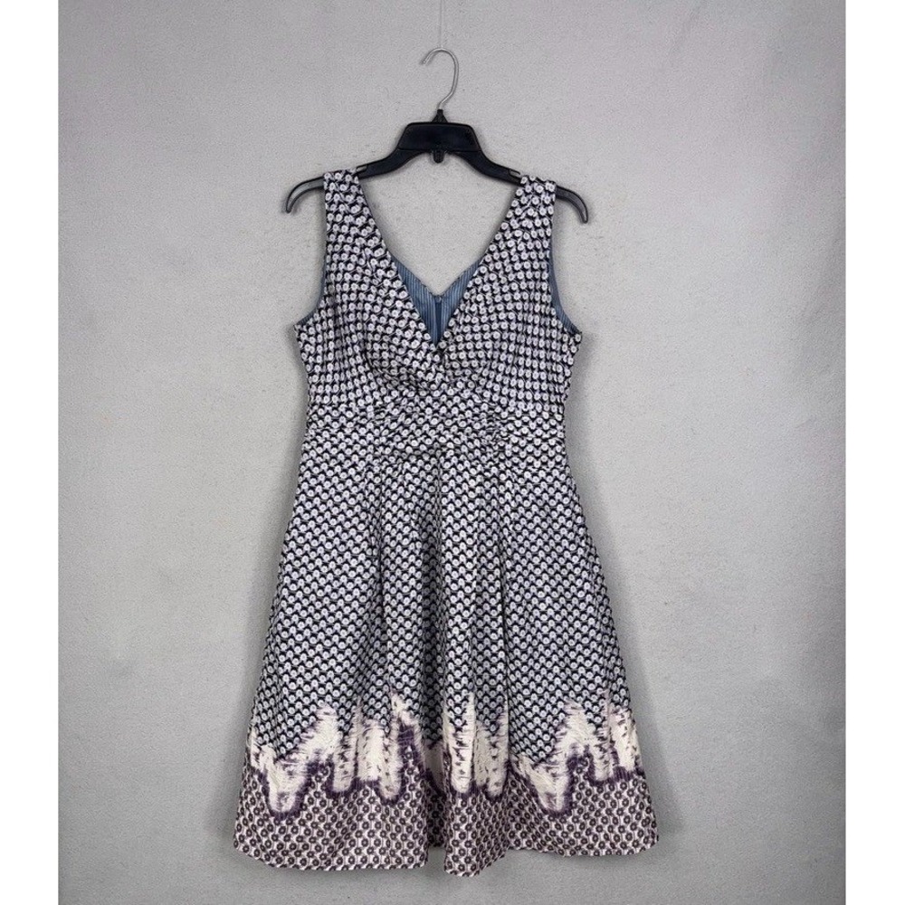 Nanette Lepore Dress Womens 10 Blue Geometric Artsy Abstract Silk Fit & Flare